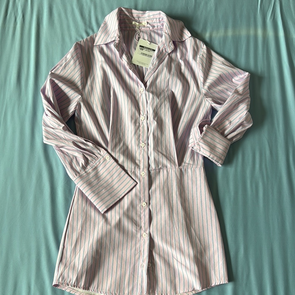 Pink and White Button Down Dress with Pinstripes